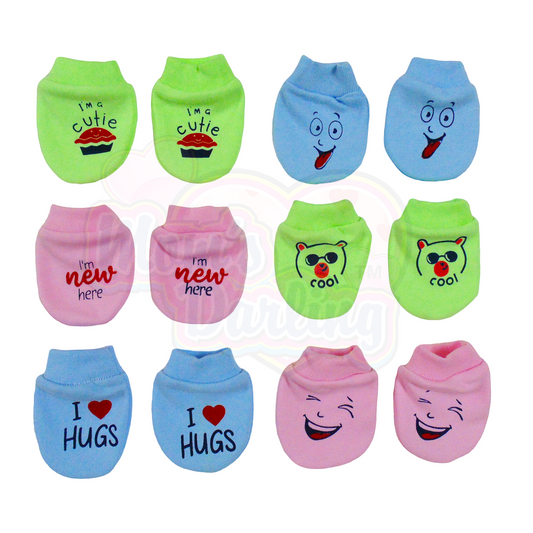 MOM'S DARLING Cotton Mittens for New Born Baby (0-6 Months)-Pack of 6 Pairs | Cotton Gloves with Gentle Elastic for Baby 0 to 6 Months| New Born Baby Products. Design - Mix